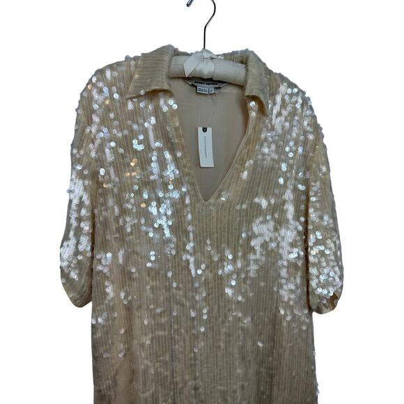 Anthropologie Dhruv Kapoor Short-Sleeve Collared Sequin Midi Dress Sze Small NWT - Picture 11 of 15